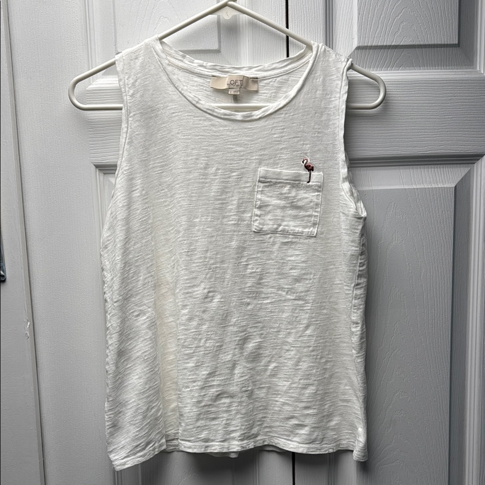 LOFT Cream Sleeveless Tank Top with flamingo
